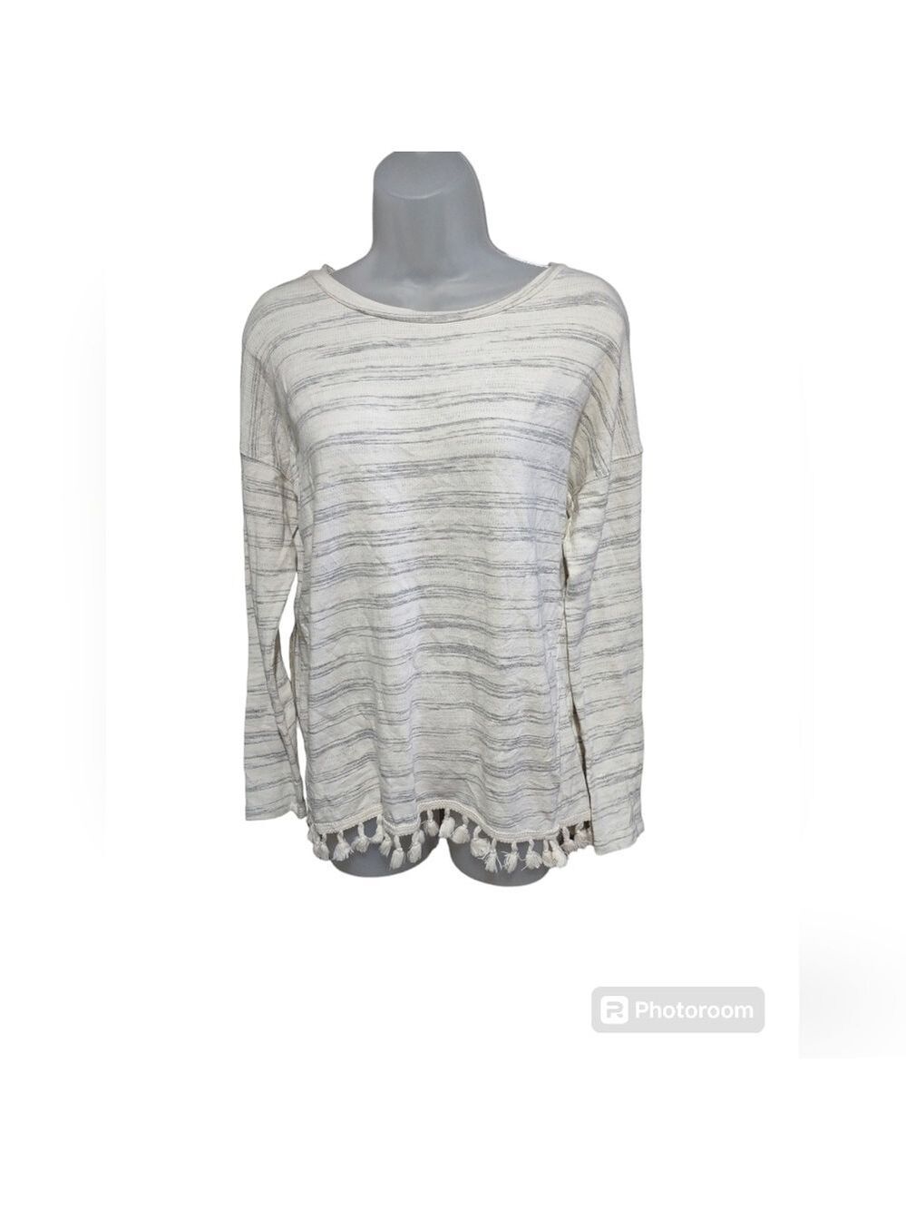 Pants Store Cream Tassel Hem Long Sleeve Top Small